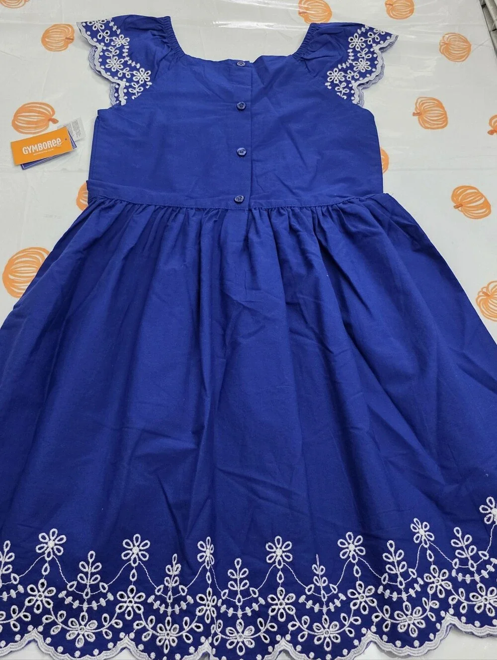 Gymboree Girls Blue Cotton White Embroidery Eyelet Fit & Flare Dress Size 12 NEW